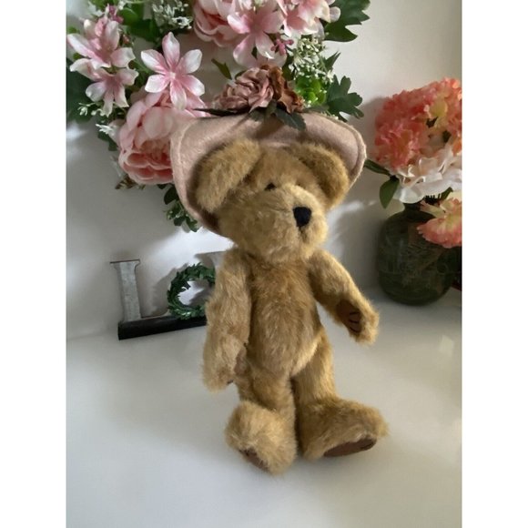Vtg Boyd’s Bear Teddy Bears w Flowered Hat Floral Posable Farmhouse Cottagecore - Picture 15 of 16